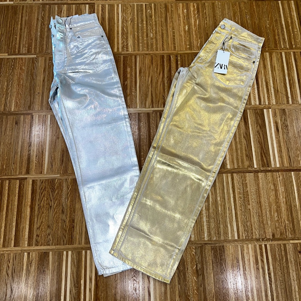 NEW WITH TAGS SOLD OUT ZARA THE BOY BOY METALLIC SILVER WHITE DENIM JEAN USA 10